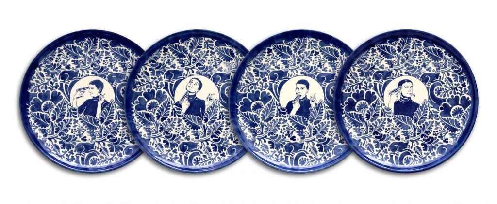 Dana Widawski · Self Made I–IV, I/5 · 2016 · series of plates · underglaze painting on ceramics